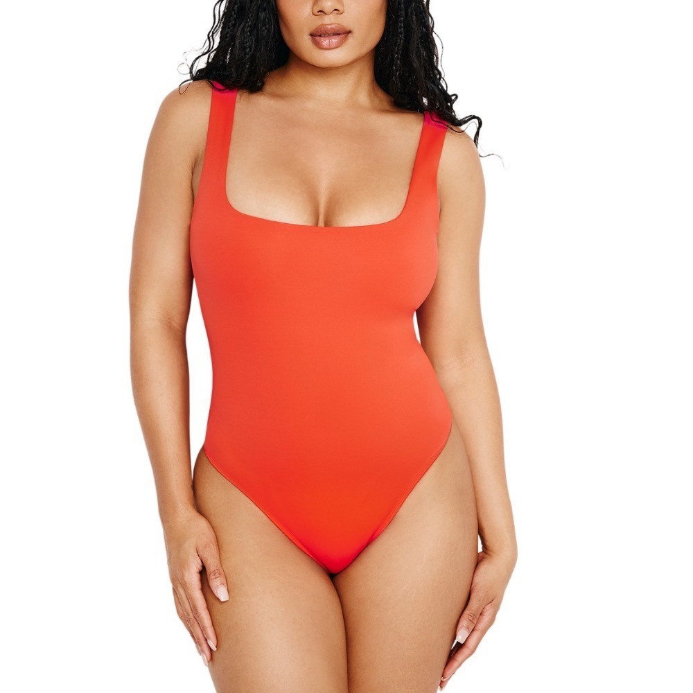 Good American Scuba Modern Tank Bodysuit Orange‎ Square Neck XS GB0375